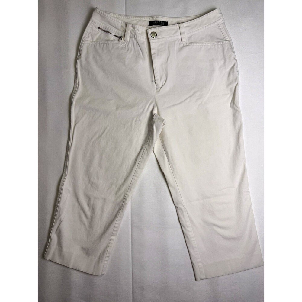 Lauren Ralph Lauren Women’s White Twill Cropped Pants Straight Leg Pockets 8